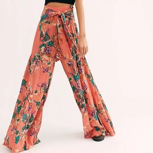 Free People Tie Waist Palazzo Pants Small - Picture 2 of 7